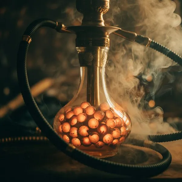 Ornate brass hookah detail showing intricate Middle Eastern craftsmanship at Carnys hookah lounge