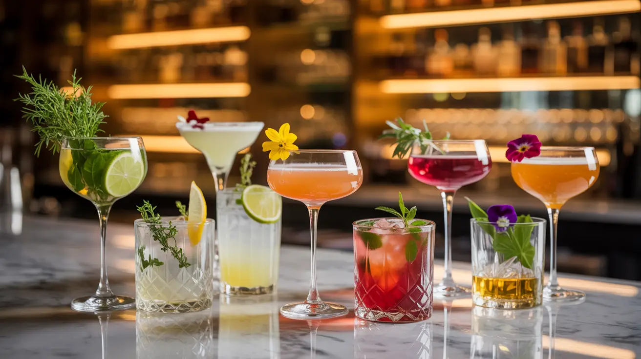 Handcrafted signature cocktails including Persian Garden and Carnys Old Fashioned at Carnys bar