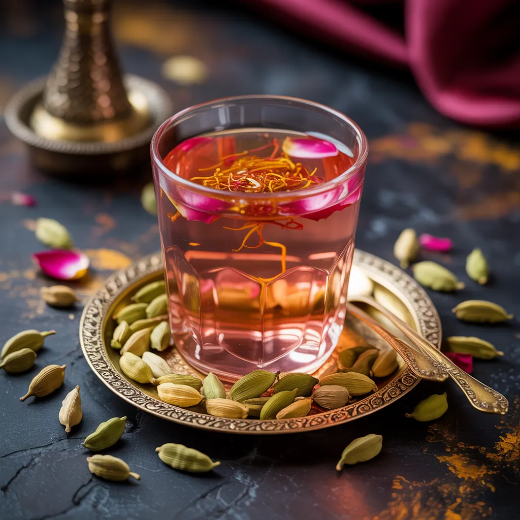 Rose Cardamom Bliss - Persian rose petals, green cardamom, saffron threads. 