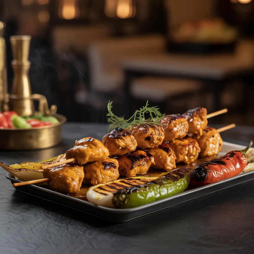 Joojeh Kebab - Saffron-marinated chicken, charred vegetables