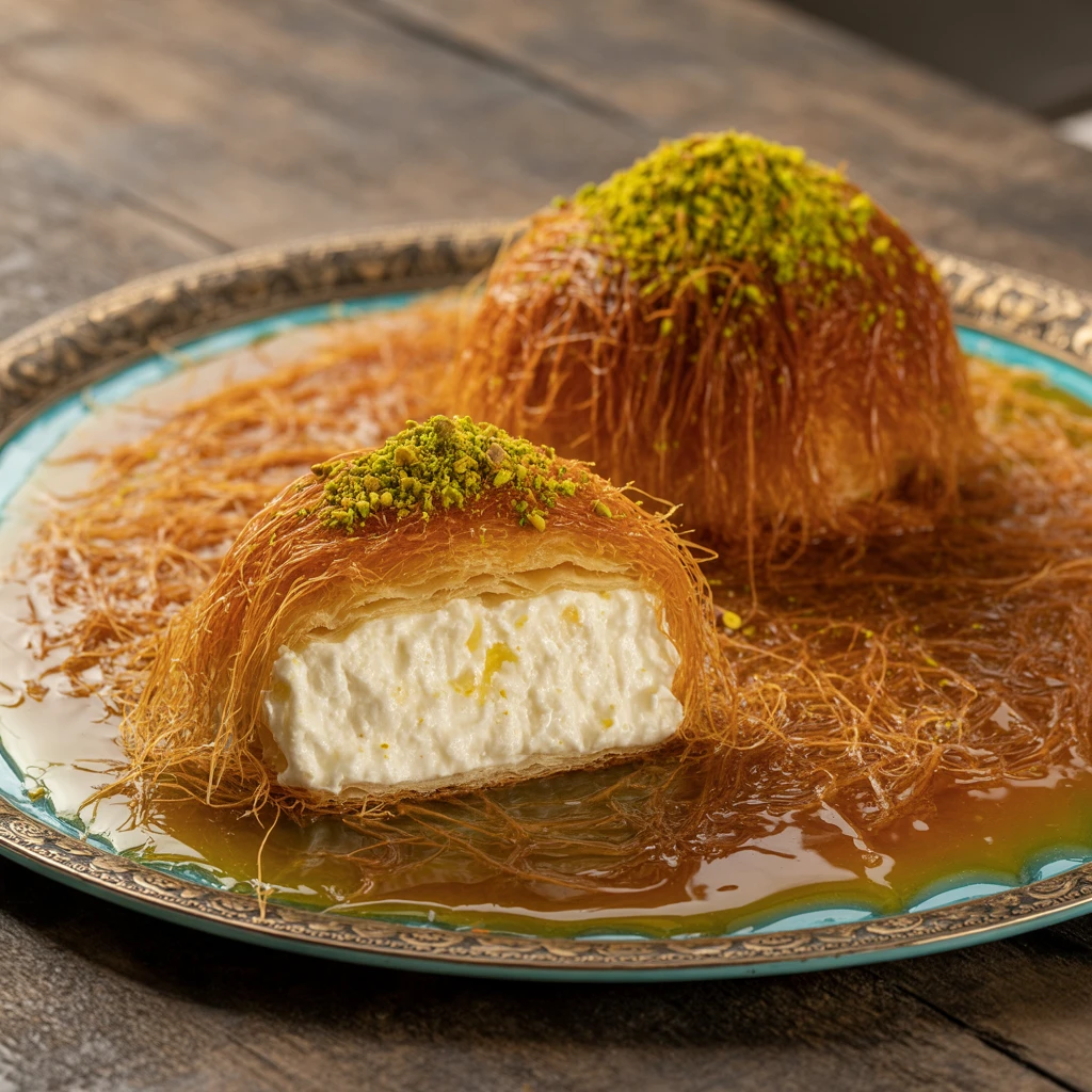 Kunafa - Shredded phyllo, sweet cheese, orange blossom syrup