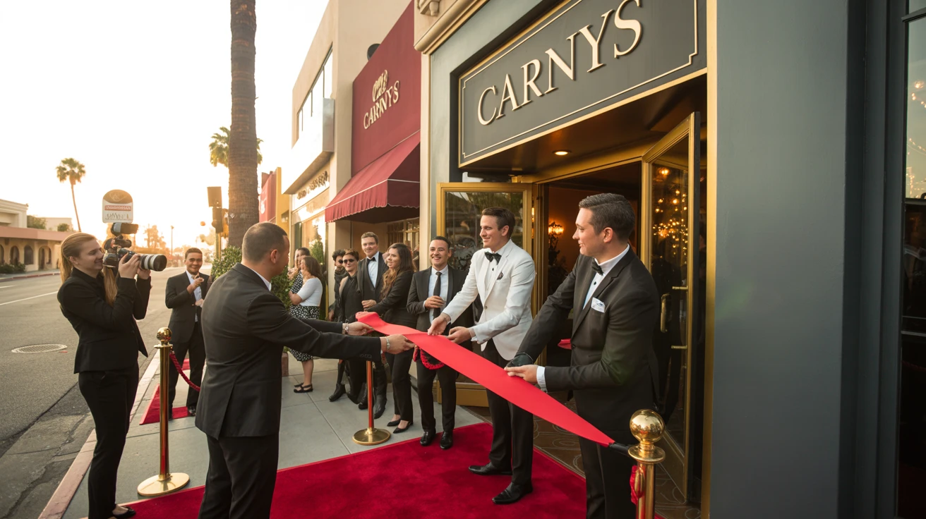 Carnys grand opening celebration Encino - ribbon cutting ceremony, first guests, and the beginning of Mediterranean dining excellence on Ventura Boulevard
